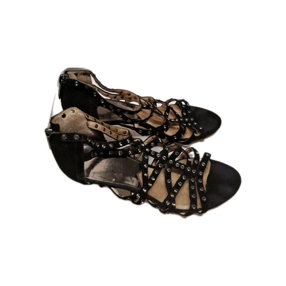Michael Kors Maddie Open Toe Sandals Heels Womens SZ 8M Black & Rhinestones